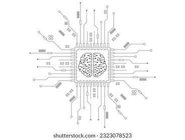 Abstract Technology Circuit board background. Futuristic chip processor code on white technology background, vector illustration	
