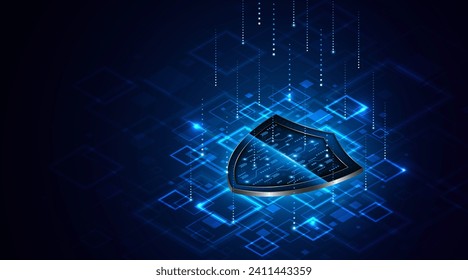 Abstract technology circuit board background with shield symbols concept of data protection and cyber privacy. modern security technology innovation concept background	