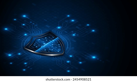 Abstract technology circuit board background with shield symbols concept of data protection and cyber privacy. modern security technology innovation concept background