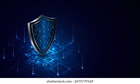 Abstract technology circuit board background with shield symbols concept of data protection and cyber privacy. modern security technology innovation concept background	