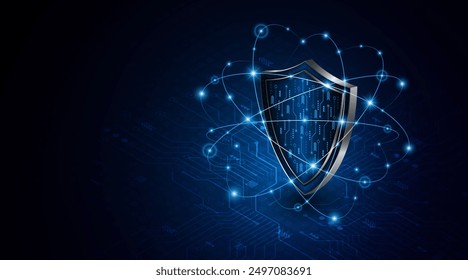 Abstract technology circuit board background with shield symbols concept of data protection and cyber privacy. modern security technology innovation concept background