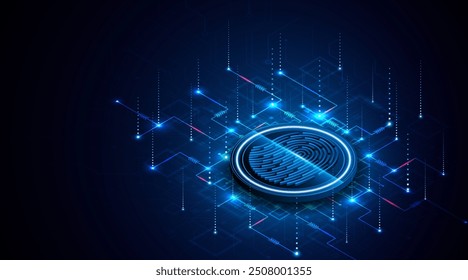 Fondo de placa de circuito de tecnología Abstractas. Concepto de ciberseguridad de escaneo de huellas dactilares. fondo de concepto de innovación de tecnología moderna