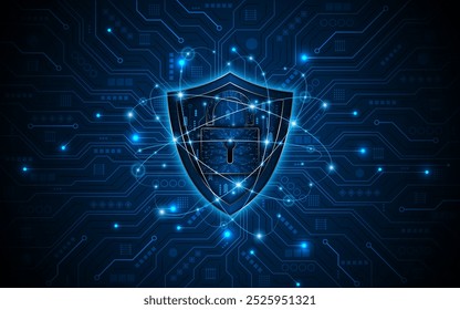 Fondo de placa de circuito de tecnología Abstractas. Concepto de ​​seguridad cibernética con símbolo de escudo y cerradura. Protección de datos y privacidad cibernética. fondo de concepto de innovación de tecnología de seguridad moderna	
