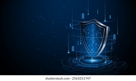 Abstract technology circuit board background with shield symbols concept of data protection and cyber privacy. modern security technology innovation concept background	
