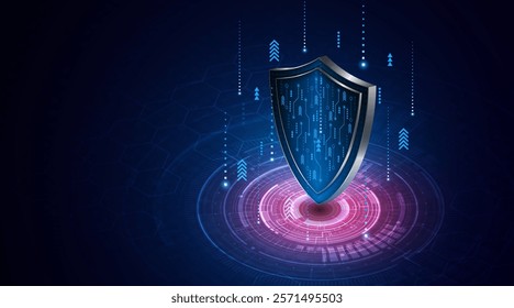 Abstract technology circuit board background with shield symbols concept of data protection and cyber privacy. modern security technology innovation concept background	