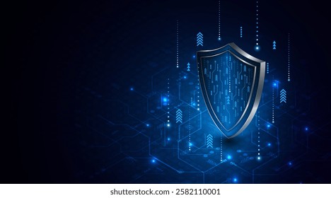 Abstract technology circuit board background with shield symbols concept of data protection and cyber privacy. modern security technology innovation concept background	