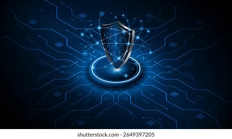 Abstract technology circuit board background with shield symbols concept of data protection and cyber privacy. modern security technology innovation concept background	