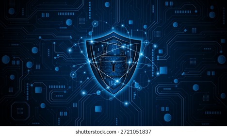 Fondo de placa de circuito de tecnología Abstractas. Concepto de ​​seguridad cibernética con símbolo de escudo y cerradura. Protección de datos y privacidad cibernética. fondo de concepto de innovación de tecnología de seguridad moderna