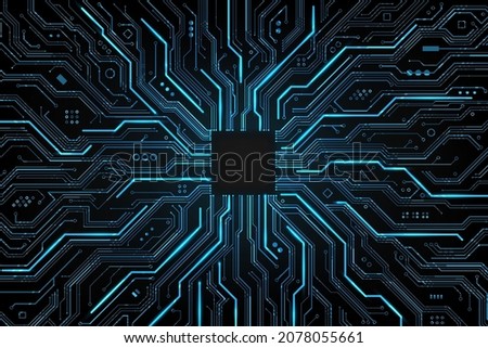 Abstract Technology Circuit board background. Futuristic chip processor code on blue technology background, vector illustration