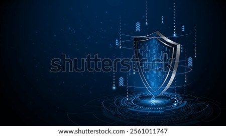 Abstract technology circuit board background with shield symbols concept of data protection and cyber privacy. modern security technology innovation concept background	