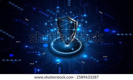 Abstract technology circuit board background with shield symbols concept of data protection and cyber privacy. modern security technology innovation concept background	