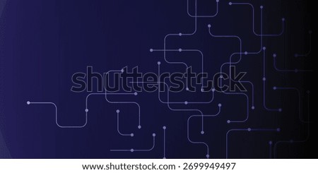 Abstract technology circuit board background with rounded line traces and glowing nodes on dark blue gradient , modern digital network banner