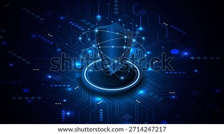 Abstract technology circuit board background with shield symbols concept of data protection and cyber privacy. modern security technology innovation concept background