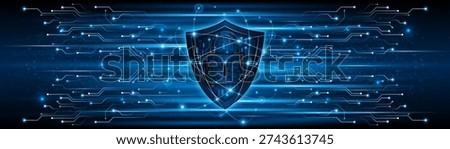 Abstract technology circuit board background. Cyber ​​security concept with shield symbol and lock. Data protection and cyber privacy. modern security technology innovation concept background