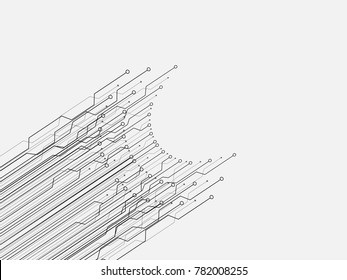Abstract technology circuit board black line geometric elements with shapes. Lines and dots isolate on grayscale tone background. Vector illustration for your business presentations  
