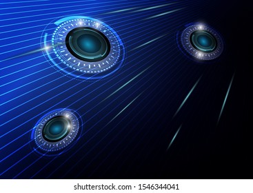 Abstract technology circuit board digital technologies. vector technology background. Illustration with shapes, lines, circle, dots, square and slanting lines. Futuristic technology on blue background