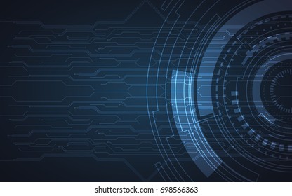 Abstract technology circuit board pattern and circles on dark blue color background