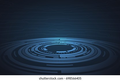 Abstract technology circuit board pattern and circles on dark blue color background