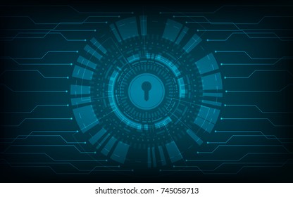 Abstract technology circuit board pattern and circles lock on blue color background