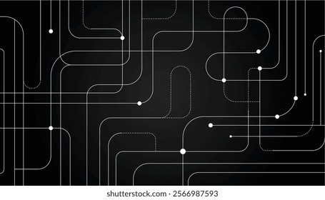 Abstract Technology Circuit Design with Rounded Lines on Black Background