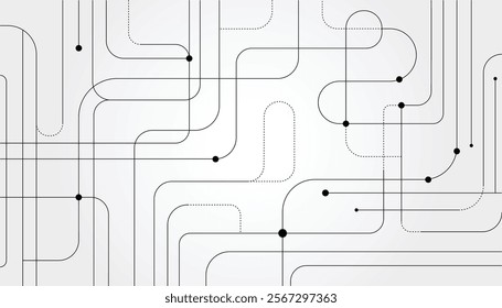 Abstract Technology Circuit Design with Rounded Lines on White Background