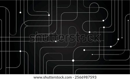 Abstract Technology Circuit Design with Rounded Lines on Black Background