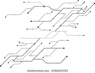 Abstract technology circuit diagram on white background.