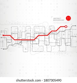 Resumen del concepto de la rueda cognitiva de la tecnología. Tarjeta de circuito, fondo de color de computadora alto. Ilustración vectorial con espacio para contenido, web - plantilla, presentación de tecnología empresarial.