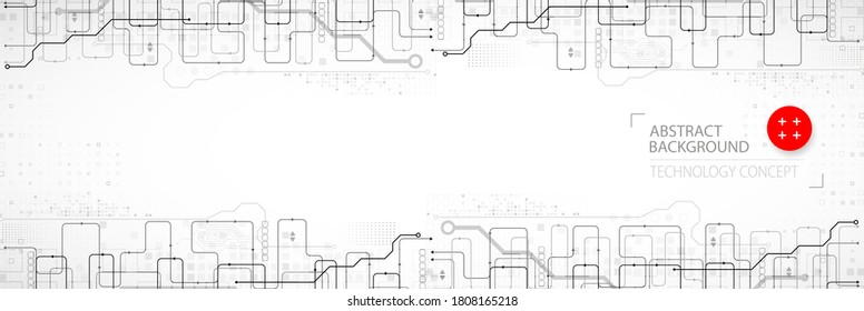 Abstract technology cogwheel concept. Circuit board, high computer color background. Vector illustration with space for content, web - template, business tech presentation.