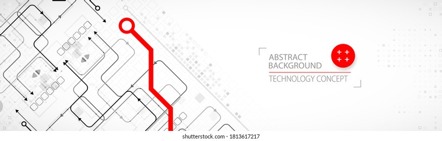 Abstract technology cogwheel concept. Circuit board, high computer color background. Vector illustration with space for content, web - template, business tech presentation.