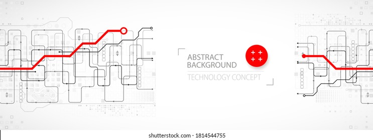Abstract technology cogwheel concept. Circuit board, high computer color background. Vector illustration with space for content, web - template, business tech presentation.