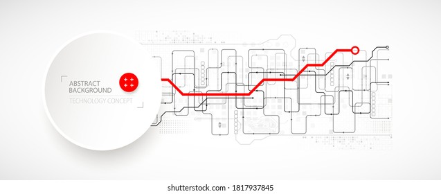 Abstract technology cogwheel concept. Circuit board, high computer color background. Vector illustration with space for content, web - template, business tech presentation.
