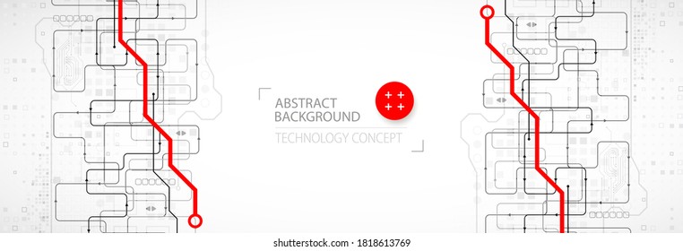 Resumen del concepto de la rueda cognitiva de la tecnología. Tarjeta de circuito, fondo de color de computadora alto. Ilustración vectorial con espacio para contenido, web - plantilla, presentación de tecnología empresarial.