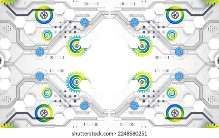 Resumen del concepto de la rueda cognitiva de la tecnología. Tarjeta de circuito, fondo de color de computadora alto. Ilustración vectorial con espacio para contenido, web - plantilla, presentación de tecnología empresarial.