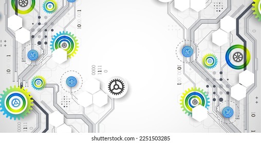 Resumen del concepto de la rueda cognitiva de la tecnología. Tarjeta de circuito, fondo de color de computadora alto. Ilustración vectorial con espacio para contenido, web - plantilla, presentación de tecnología empresarial.