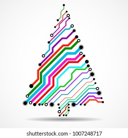 Abstract technology colorful Christmas tree, circuit board, vector illustration, eps 10