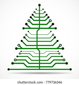 Abstract technology colorful Christmas tree, circuit board, vector illustration, eps 10