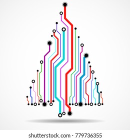 Abstract technology colorful Christmas tree, circuit board, vector illustration, eps 10