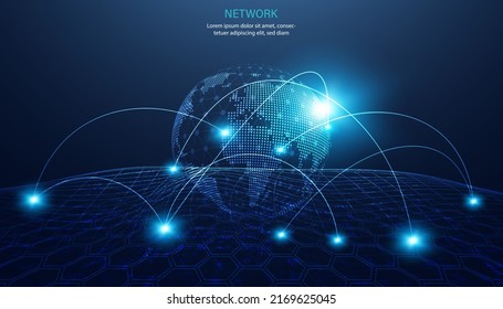 Abstract Technology Communication Borderless Internet 5G Internet of Things communication between people concept world map digital, business, network on a modern background futuristic digital