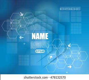 Abstract technology communication design with hexagons.
