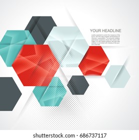 Abstract technology communication design with hexagons.
