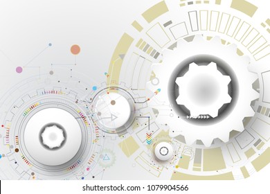  Abstract technology communication on gray color background, vector illustration tech digital innovation design colorful on circuit board and gear wheel engineering digital telecom technology concept.