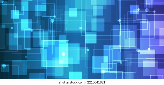 Resumen de la comunicación tecnológica, ilustración vectorial. Concepto de tecnología digital para computadoras de alta tecnología. Fondo azul amplio con cuadrados y varios elementos tecnológicos. 