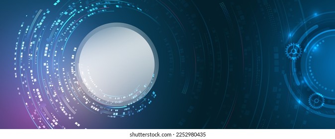 Abstract technology communication, vector illustration. Futuristic design for presentation. Hi-tech computer digital technology concept. Wide Blue background with various technological elements.