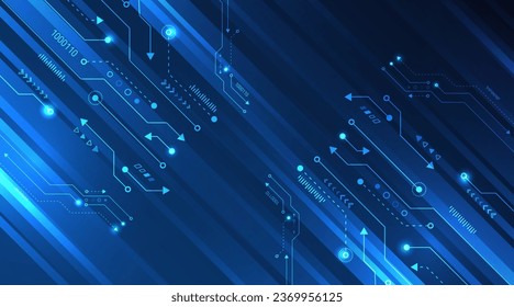 Abstract technology communication, vector illustration. Futuristic design for presentation. Hi-tech computer digital technology concept. Wide Blue background with various technological elements.
