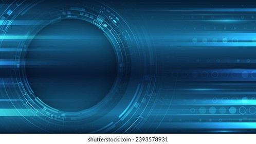 Resumen de la comunicación tecnológica, ilustración vectorial. Diseño futurista para la presentación. Concepto de tecnología digital para computadoras de alta tecnología. Fondo azul amplio con varios elementos tecnológicos.