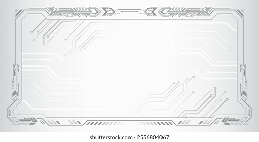 Abstract technology communication, vector illustration. Futuristic design for presentation. Hi-tech computer digital technology concept. Wide grey background with various technological elements.