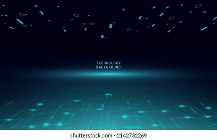 Abstract technology concept background and connection system with digital data abstract. blue lights. blue color abstract screen, hi speed internet technology. 