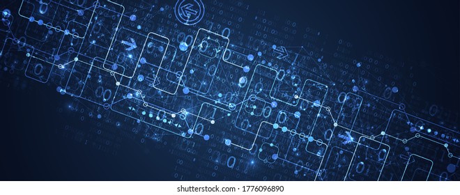 Abstract technology concept with binary code . Circuit board, high computer color background. Vector illustration with space for content, web - template, business tech presentation.