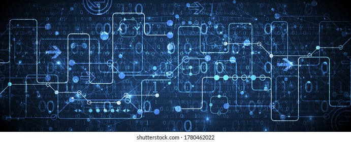 Abstract technology concept with binary code . Circuit board, high computer color background. Vector illustration with space for content, web - template, business tech presentation.